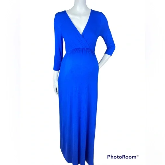 Mother Bee Maternity royal blue 3/4
sleeve ruched dress empire waist Size Small - Picture 7 of 12